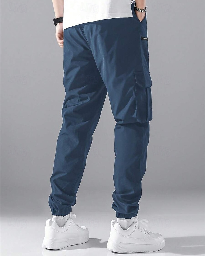 Men's Cargo Pants Joggers Trousers Elastic Waist Multi Pocket Plain Wearable Daily Outdoor Casual Black Light Grey 2026 - $30.99 –P2
