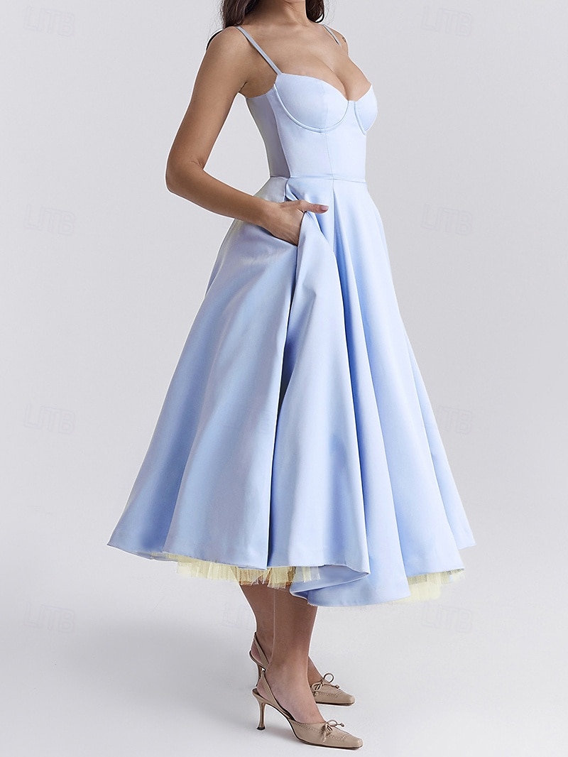 Retro Vintage 1950s Midi Dress Flare Dress Spaghetti Strap Corset Solid Color A-Line Women's Masquerade Wedding Vacation Tea Party Adults' Dress 2025 - $36.99 –P3