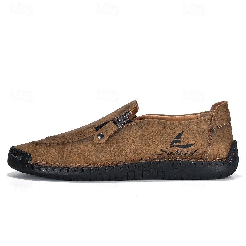 Men's White Slip-On Faux Leather Sneakers with Zipper and Durable Rubber Soles – Casual Everyday Shoes for Comfortable Wear 2025 - $42.99 –P3