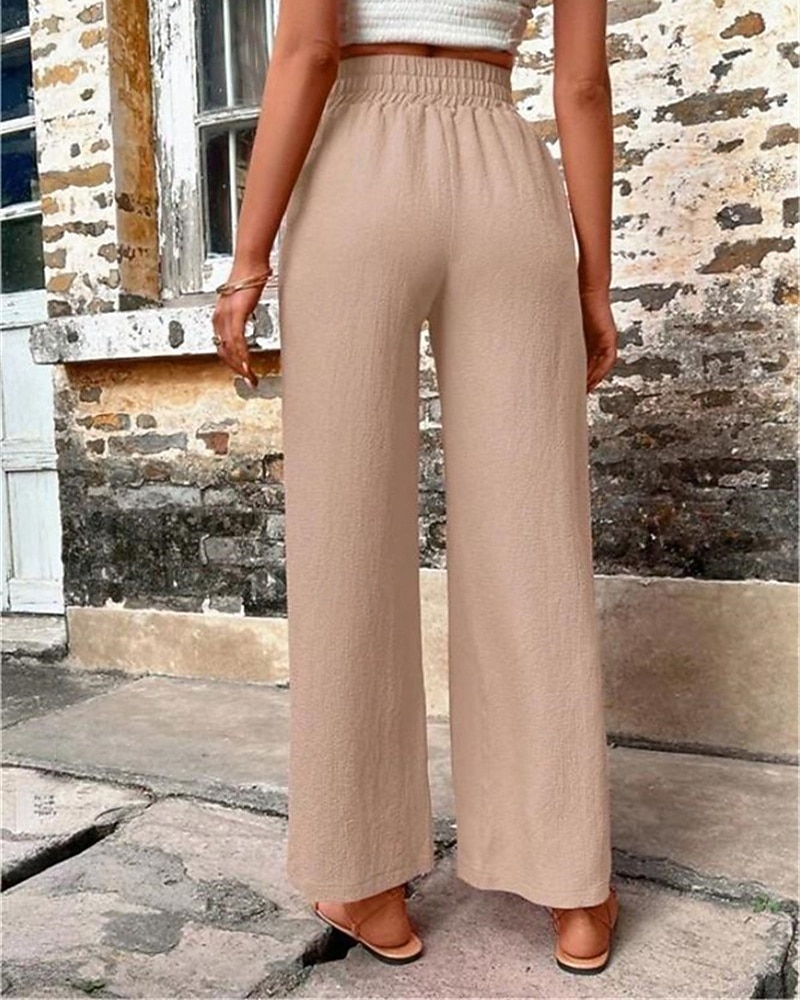 Жен. Шорты из хлопка и льна Брюки, вдохновленные льном Брюки из хлопка и льна Мода Уличный стиль Удобная обувь Полная длина Завышенная Полотняное плетение Кулиска Эластичная талия Прямая нога 2025 - $19.99 –P2