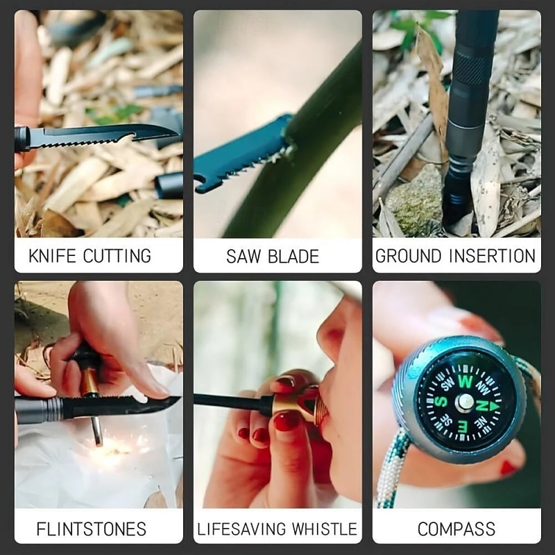 1 juego de bastones de senderismo multifuncionales: bastón de trekking plegable con cuchillo oculto &Brújula - Bastón de autodefensa para acampar & senderismo 2025 - $60.99 –P2