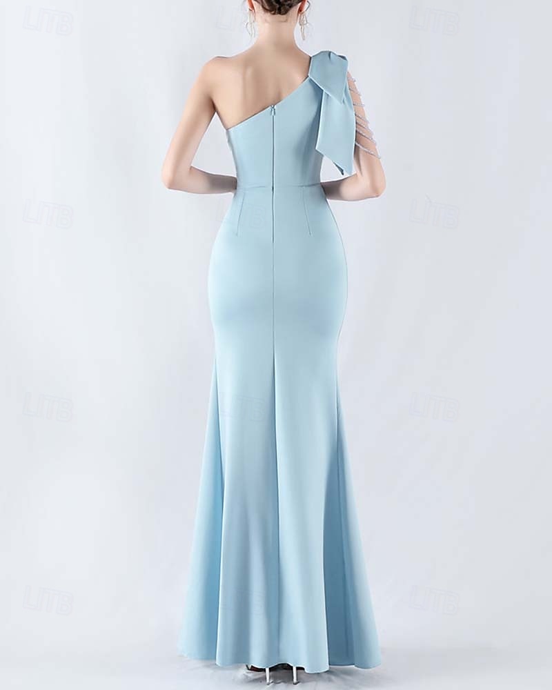Meerjungfrau  Trompete Abendkleid Elegantes Kleid Formelles Abendparty Bodenlang Ärmellos Ein Schulter Spitze mit Schleife(n) Perlen Schlitz 2025 - $129.99 –P2