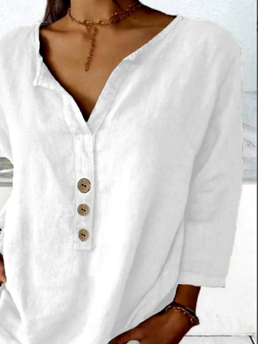 Femme Chemise Chemisier Couleur unie mode Décontractées Manches 3/4 Col Ras du Cou Hauts réguliers du quotidien Boutons Noir Blanche Rose Claire bleu marine Orange Eté Printemps de 2025 ? $29.99 –P2