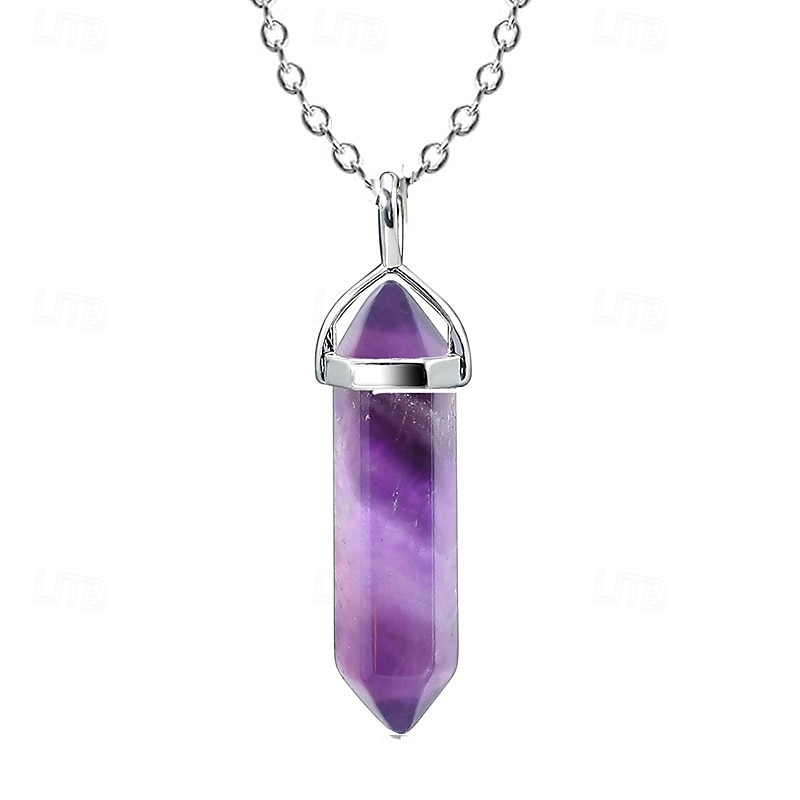 12pcs/set Natural Stone Amethyst Necklace Hexagonal Pillars Bullet Pendant Moonstone Winding Pendant Set 2025 - $24.99 –P3
