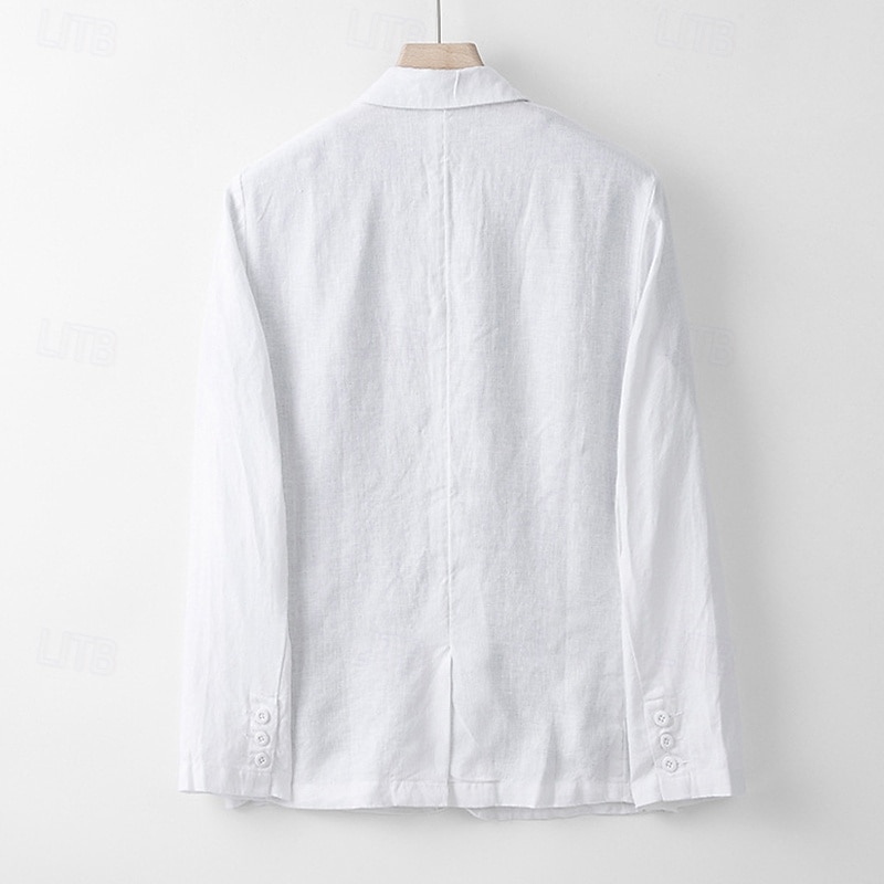 Men's 100% Linen Blazer Blazer Business Cocktail Party Wedding Party Fashion Casual Spring Autumn / Fall 100% Linen Plain Buttons Pocket Comfortable Single Breasted Blazer White Navy Blue khaki Gray 2025 - $102.99 –P9
