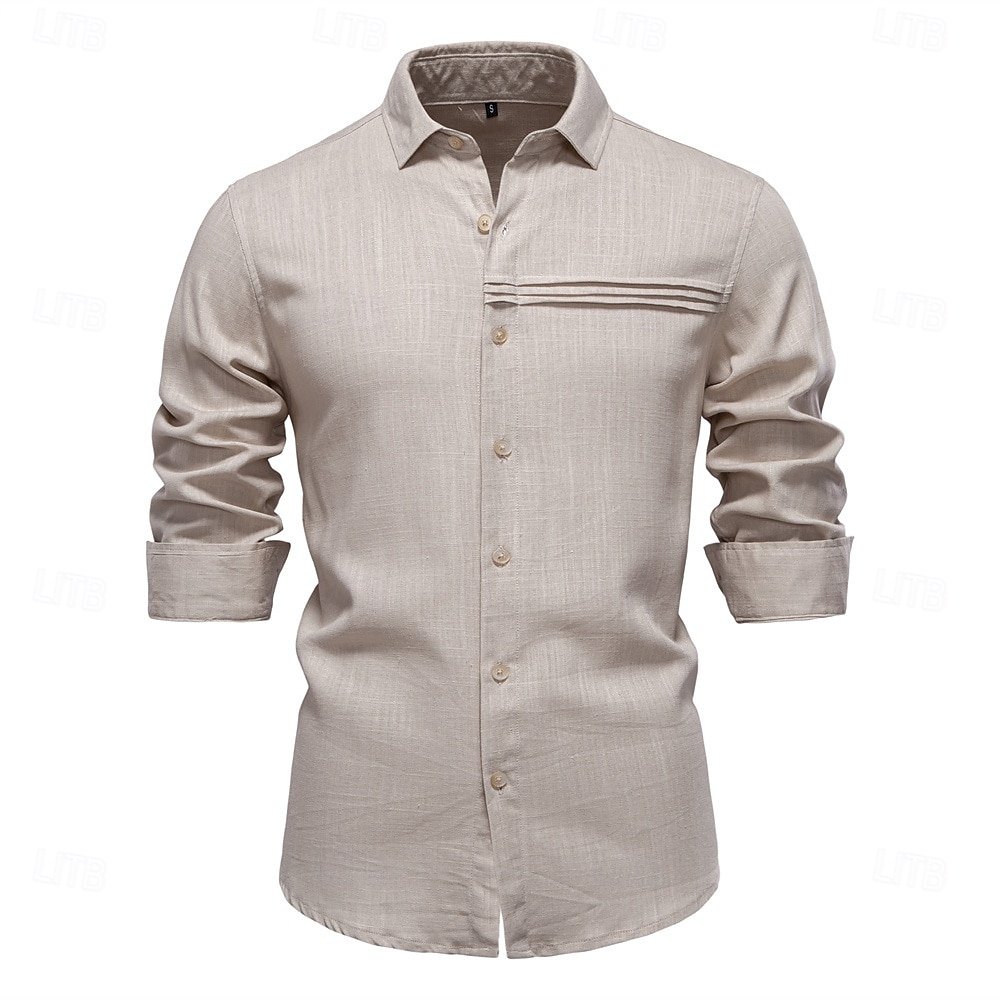 Hombre Camisa camisa de lino Camisa de lino de algodón Camisa casual Abotonar la camisa Plano Vacaciones Calle Blanco Azul Marino Oscuro Albaricoque Manga Larga Diseño Primavera Ropa Frunce 2025 - $33.99 –P12