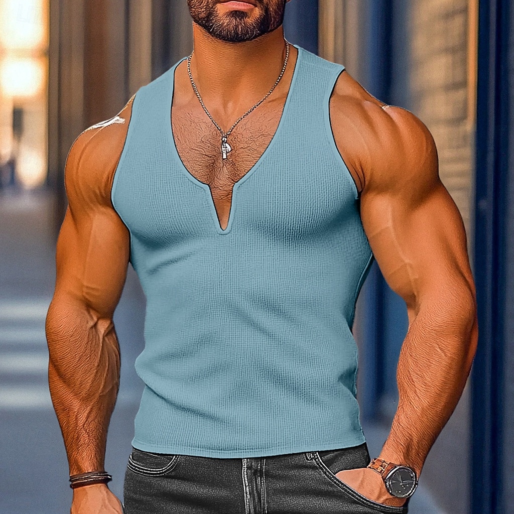 Men's Waffle Tank Top Tank Top Vest Undershirt Sleeveless V Neck Summer Plain Fashion Classic Comfortable Casual Gym Street Yellow Top Tee for Men 2026 - $14.99 –P6