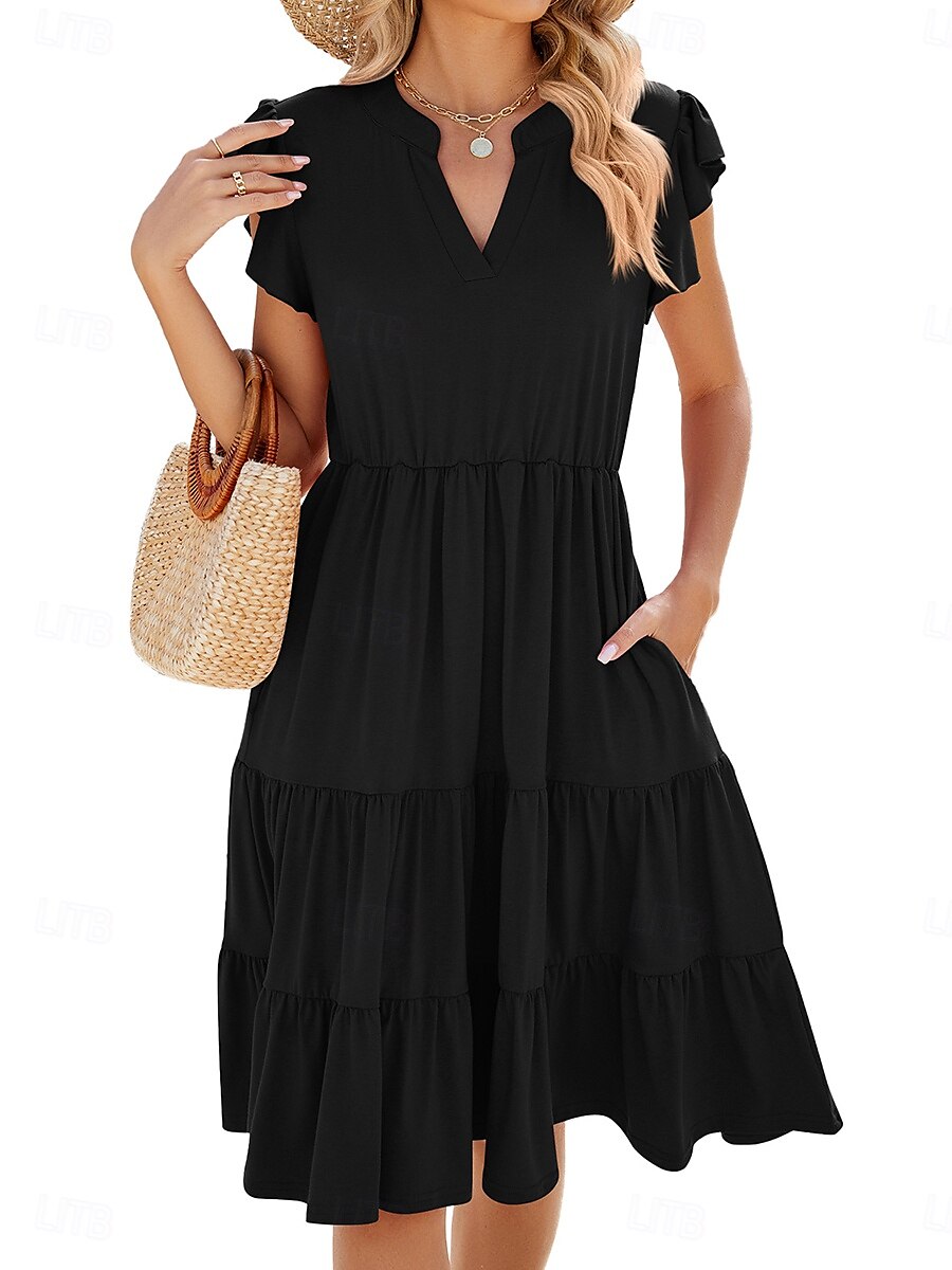 Rochie Mini pentru Femei Rochie Tip T Rochie Tip Tee Rochie în Formă de A Rochie Sportivă Culoare Uniformă Casual Vacanță Zilnic Potrivire Regulatorie Simplă Mâneci Scurte Gât în V Negru Roz Vin 2025 - $36.99 –P7