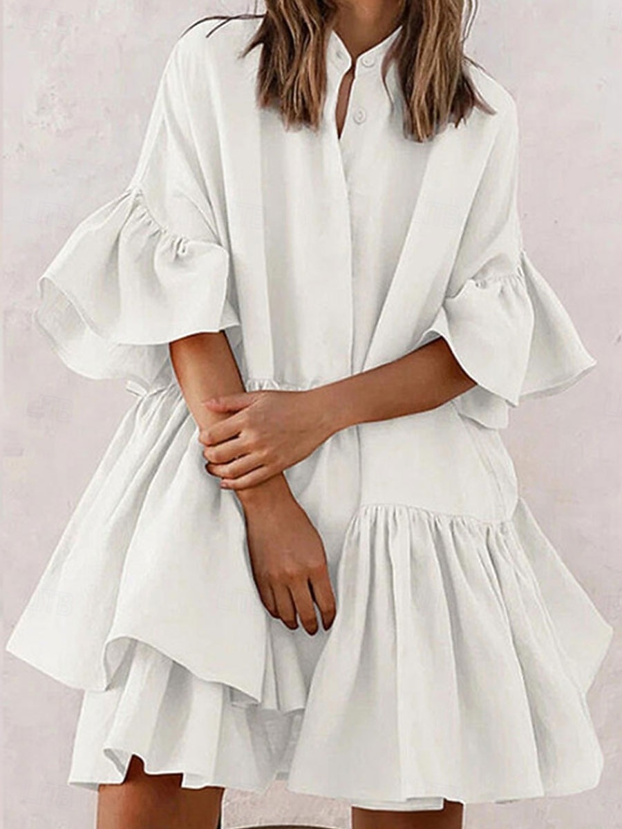 Damen Minikleid Casual kleid Chiffon-Kleid Elegant Kuschelig Stilvoll Ausgestellter Ärmel Urlaub Täglich Lockere Passform Glatt Kurzarm Ständer Schwarz Weiß Rosa Sommer Frühling 2025 - $21.99 –P5