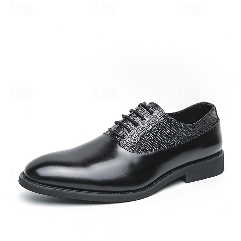 mørkebrune oxfordsko for menn - kunstskinn med krokodilleteksturpreging og perforeringsdetaljer, elegant formelt fottøy for menn, ideelt for bryllup, forretninger og spesielle anledninger 2025 - $46.99 –P2