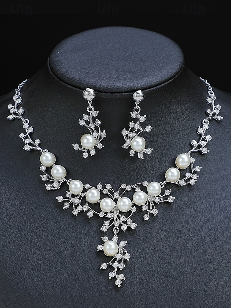 elegantti helmi- ja tekojalokivikaulakoru ja korvakorut naisille – morsiuskoruja häihin ja erikoistilaisuuksiin 2026 - $11.99 –P2