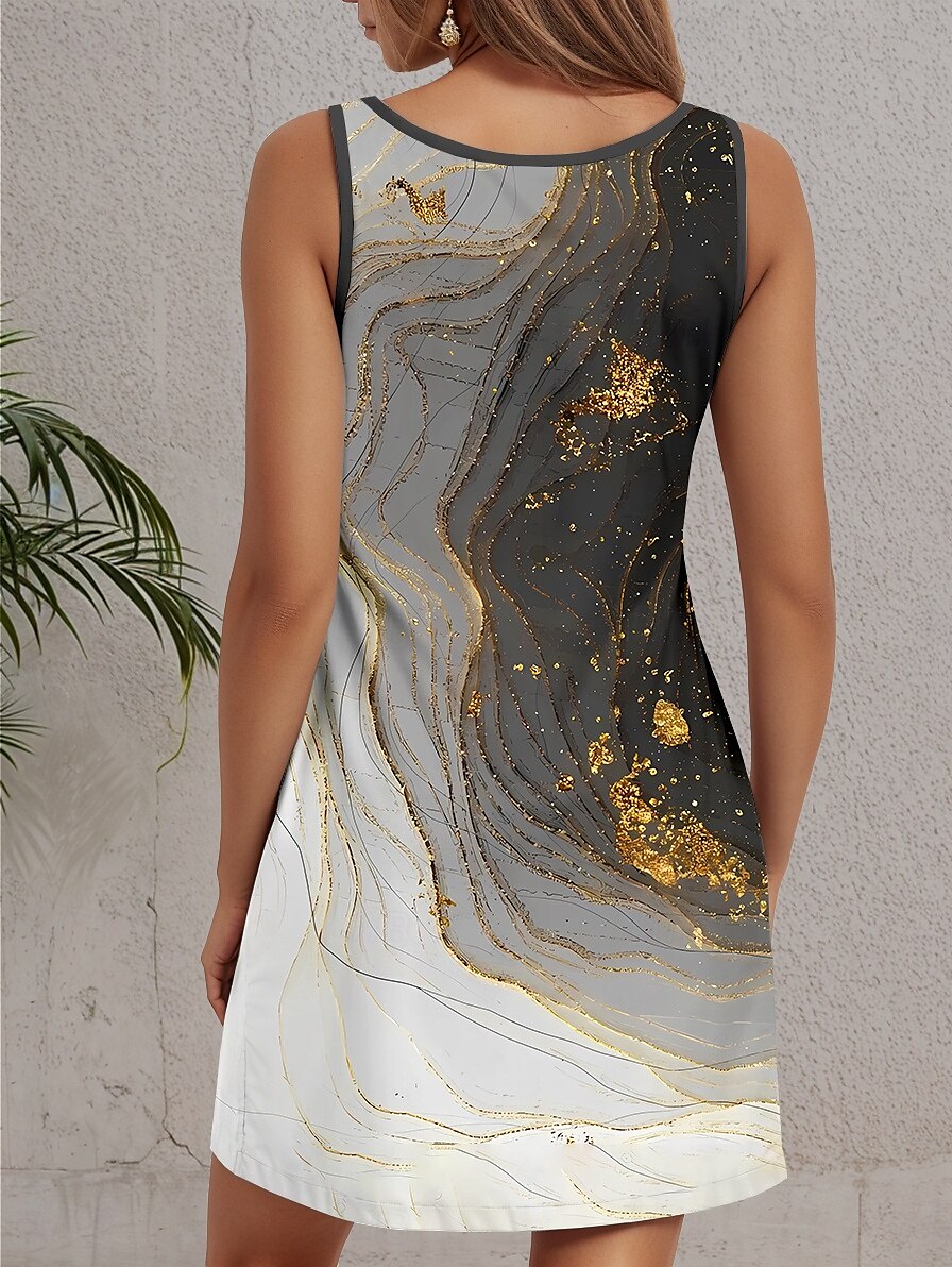 Pentru femei Rochie Mini Rochie Mini Rochie de Vară Rochie A line Rochie Tip Maieu Epocă Stilat Casual Vacanță Zilnic Concediu Potrivire Largă Grafic Imprimare de marmură Fără manșon Stil Nautic 2025 - $21.99 –P2