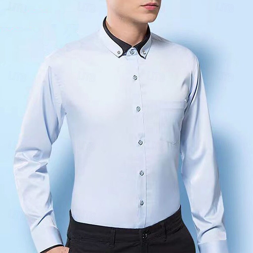 Herren Oberhemd Hemd Bügelfreies Hemd Solide / einfarbig Hochzeit Hellblau Schwarz Weiß Rosa Langarm Umlegekragen Ganzjährig Bekleidung Patchwork 2025 - $26.99 –P10