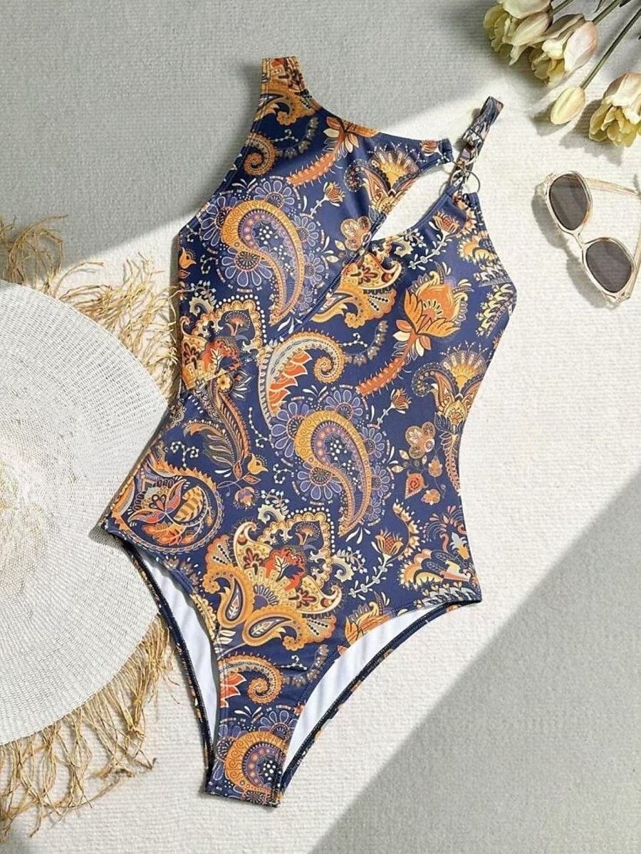 Per donna Costumi da bagno Un pezzo Monokini Costume da bagno Schiena scoperta Fasciante in vita Vita alta Taglia piccola Festività Abbigliamento mare Motivo cashemire Halter Neck Senza maniche del 2025 a $25.99 –P4