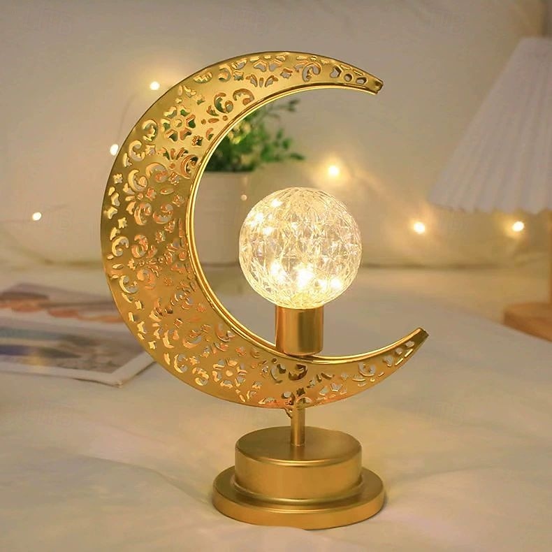 مصباح القمر احتفالا بعيد الفطر المبارك &ديكورات منزلية للعيد – طاولة تعمل بالبطارية، غرفة نوم، نافذة، ديكور خزانة ملابس 2026 - $29.99 –P15