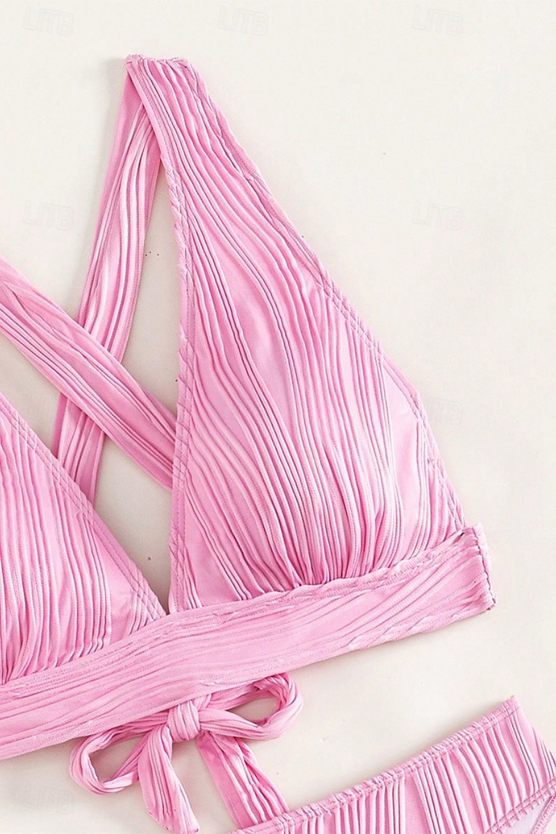 Dam Badkläder Bikini 2 st Kaxig Baddräkt Öppen rygg Smal Semester Standkläder Ensfärgat V-hals Ärmlös Baddräkter 2025 - $23.99 –P5