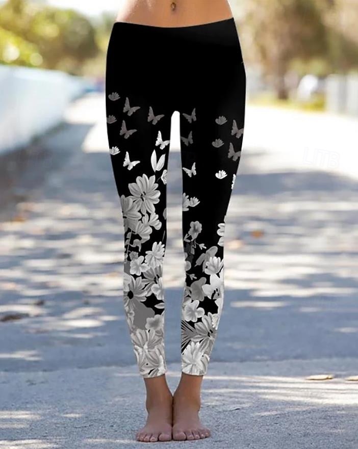 2025年 女性のレギンス トラウザーズ ビンテージファッション カジュアル フルレングス ハイウエスト フローラル グラフィックプリント サーマル 暖かい 弾力性のある 通気性のある ソフト マイクロエラスティック バケーション カジュアル デイリー ブラック ホワイト ピンク ブルー レギュラーフィット  コレクション – $19.99 –P2