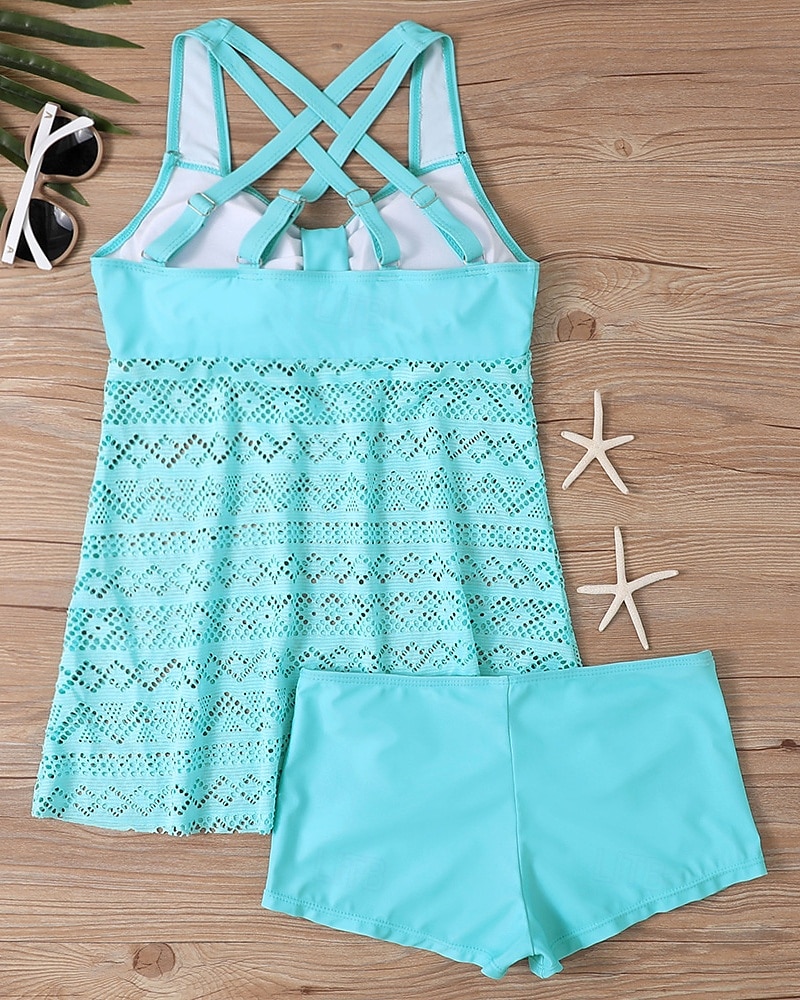 Femme Tankini Maillot De Bain Deux Pièces Dentelle Maillots de Bain Couleur Pleine Maillots de Bain Noir Bleu Ciel Respirable Séchage rapide Poids Léger Sans Manches - Natation Surf Plage Et de 2025 ? $21.59 –P6