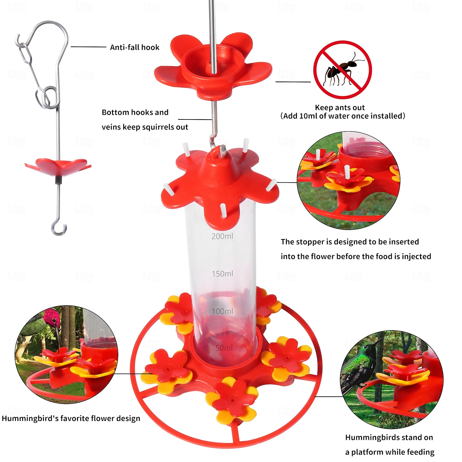 mangeoire à colibris, perchoir circulaire étanche 5 ports d'alimentation pour extérieur, terrasse, patio de 2025 ? $18.99 –P3