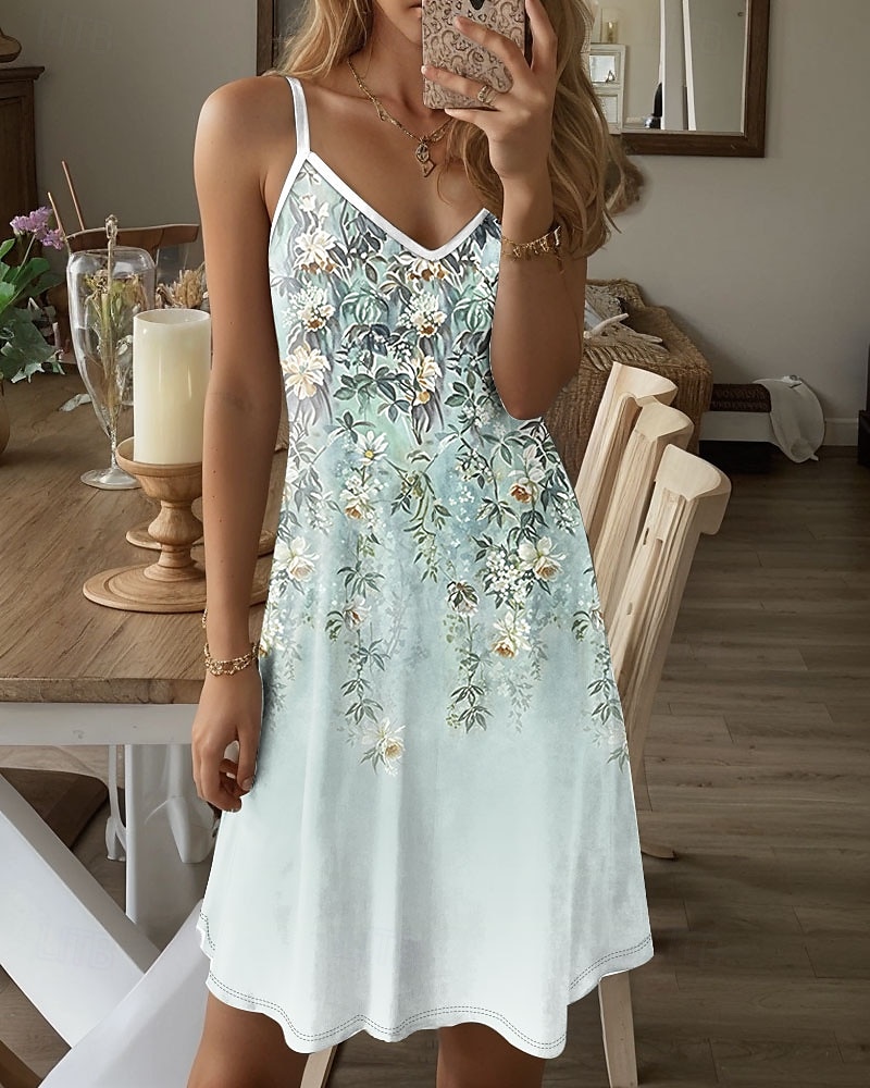 Ženské mini šaty neformální šaty Petite šaty Sundress letní šaty dovolená neformální dovolená každý den svátek běžný střih květinové grafické bez rukávů V-výstřih zelené léto 2025 - $21.99 –P1