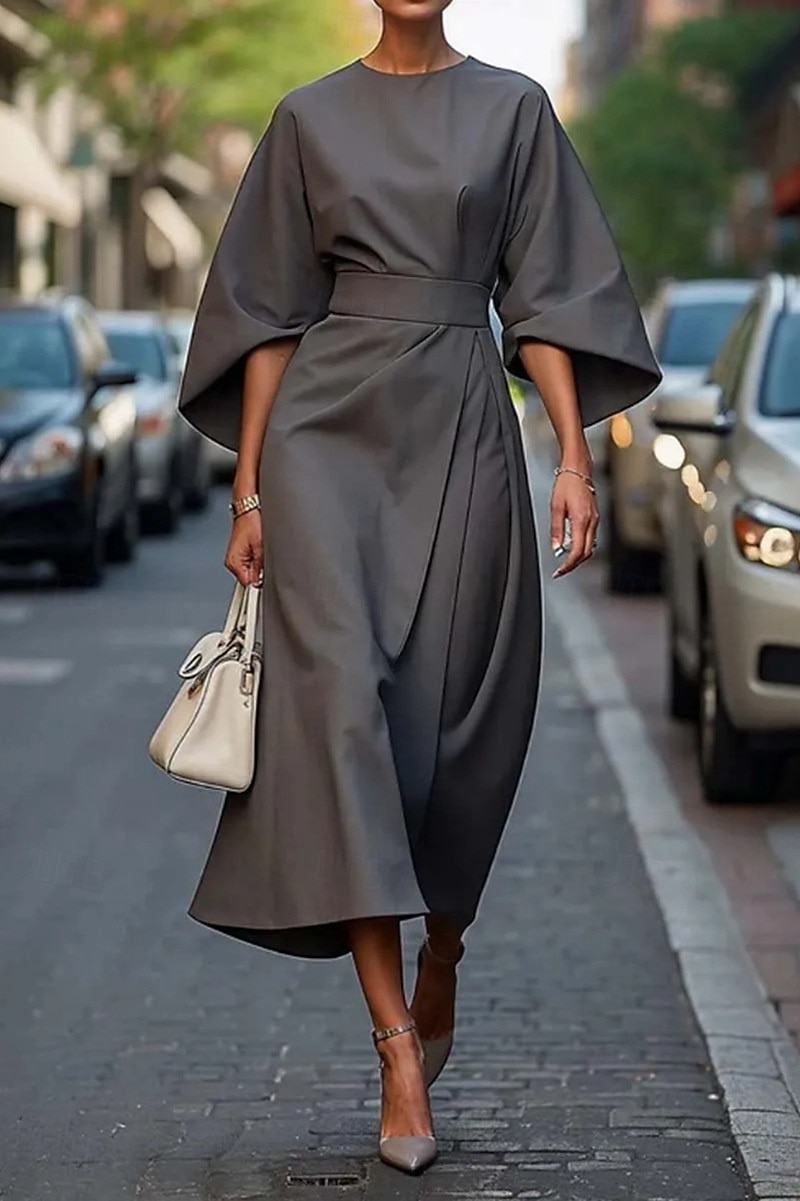 Dámské Dlouhé šaty Maxi šaty Maxi šaty Elegantní šaty Elegantní Netopýří rukávy Běžný Pevná barva 3/4 délka rukávu Tričkový Černá Fialová Fialová Hnědá Podzim 2025 - $29.99 –P8
