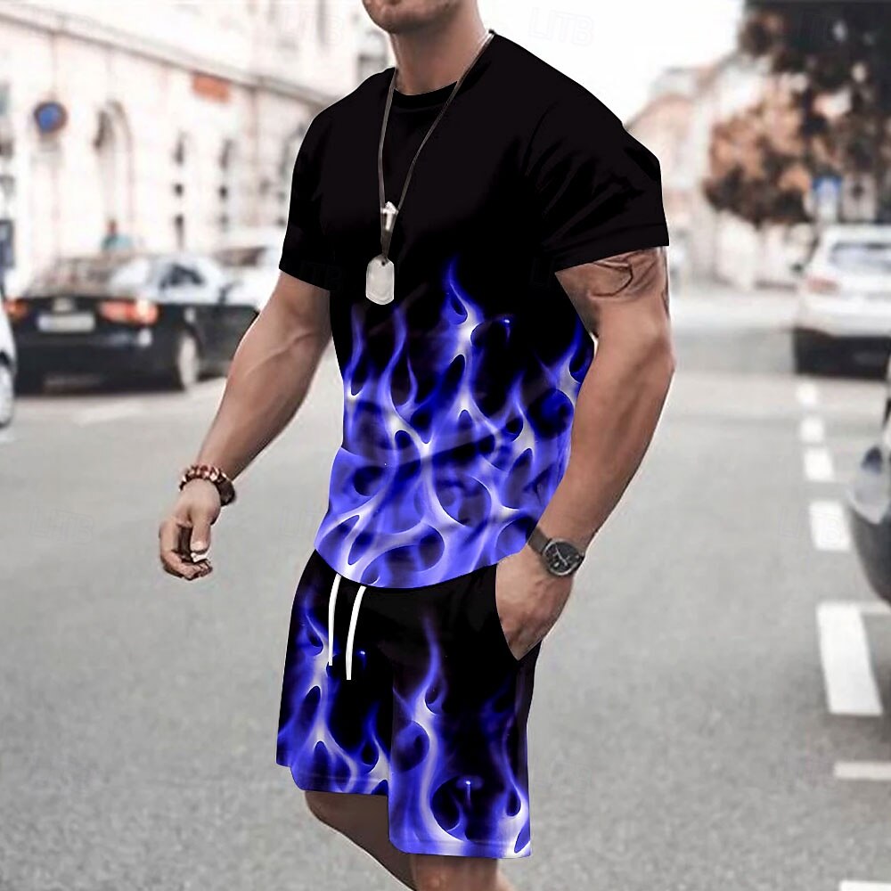 Bărbați Geometică 2 buc Seturi de tricouri Topuri de vară Manșon scurt Pantaloni scurti Stil Nautic Sport Casual În aer liber Vacanță sportiv Imprimare 3D Vară Violet Albastru ou de Măcăleandru Verde 2025 - $25.99 –P3