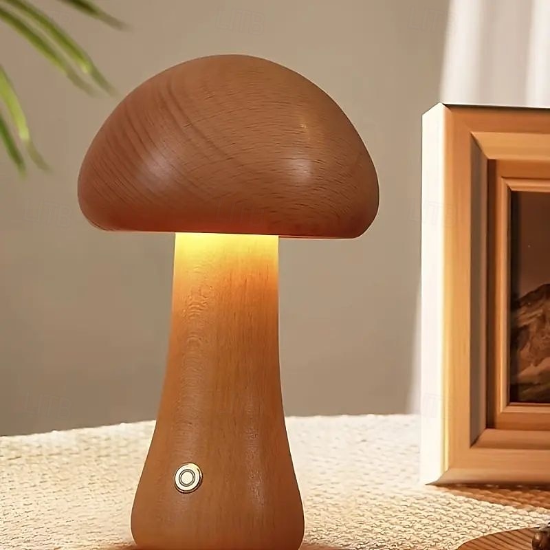 lampada da tavolo a fungo a led dimmerabile touch lampada da ufficio in legno ricaricabile tramite usb luce notturna camera da letto casa bar ufficio decorazione regalo di compleanno del 2025 a $30.99 –P4