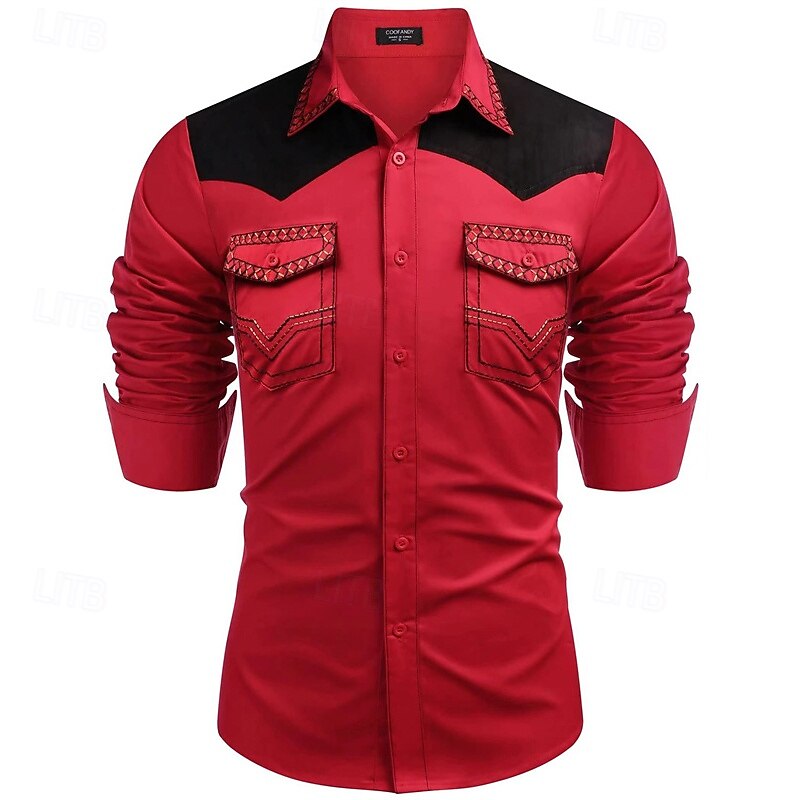 Herren Hemd Sommerhemd Freizeithemd Knopfhemd Hellkaki Schwarz Rote Marineblau Blau Langarm Farbblock Revers Urlaub Hawaiianisch Button-Down Bekleidung Baumwollmischung Mode Lässig Bequem 2025 - $47.99 –P7