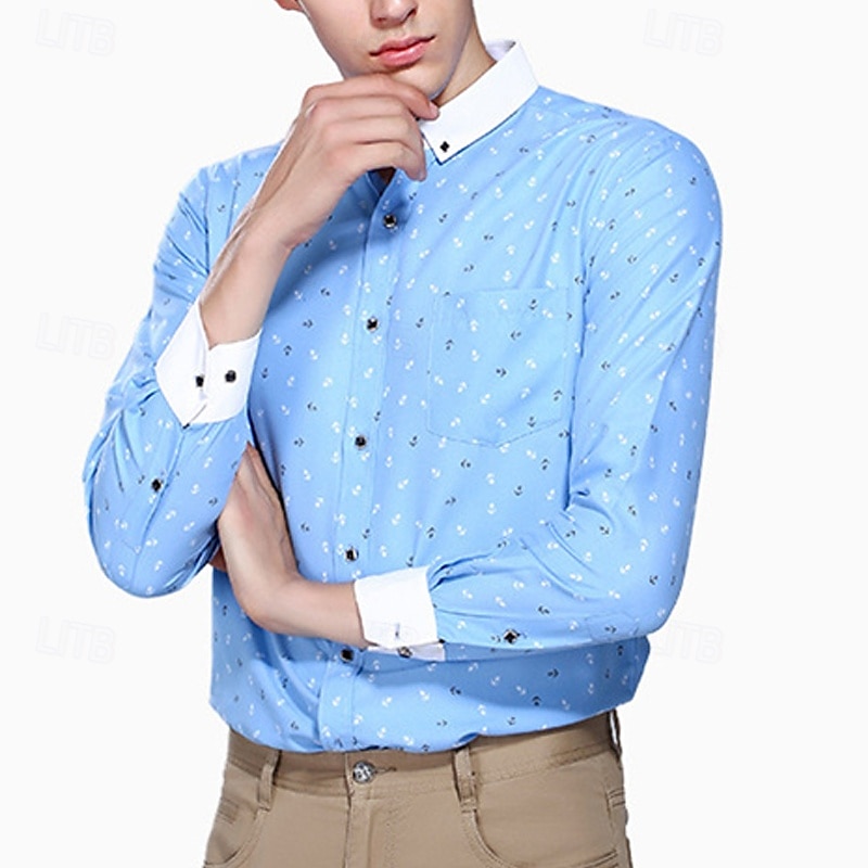 Herren Hemd Oberhemd Knopfhemd Anker Hochzeit Party Weiß Hellgrün Rosa Marineblau Langarm Kargen Frühling Herbst Bekleidung Tasche 2025 - $17.49 –P8