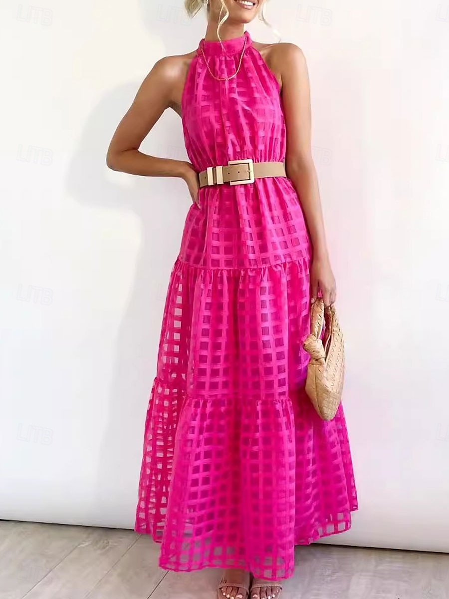 Dámské maxi šaty zavinovací šaty A v linii halter šaty fit and flare šaty jednobarevné dovolená dovolená neformální každodenní pravidelný střih grafické bezrukávové halter výstřih černá růžová 2025 - $39.99 –P4