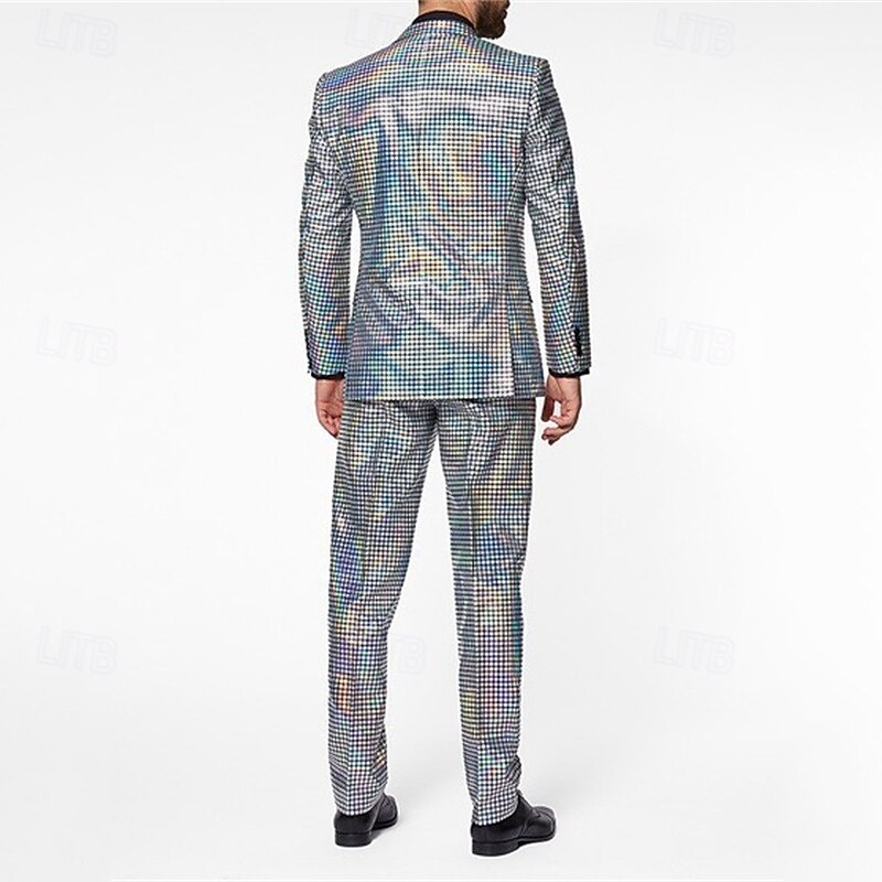 Herr Uppsättning Kavaj Prestanda Scen Bröllopsfest Vintage Mode Vår Höst Polyester Ensfärgat Knappar Ficka Bekväm Enkelknäppt Blazer Silver Guld 2025 - $67.99 –P4