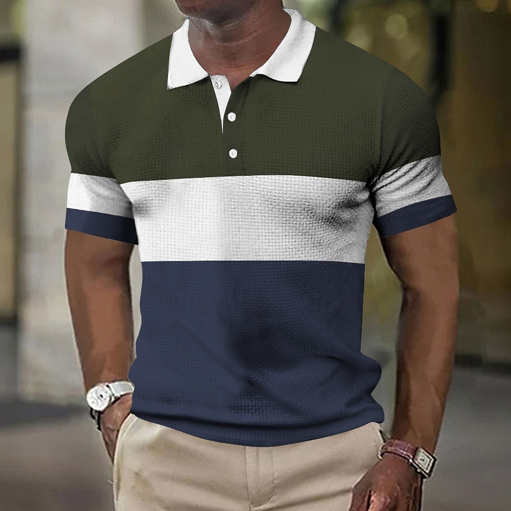 Per uomo Strisce orizzontali Polo da rugby Manica Corta Magliette polo Camicie con Colletto Business Casual Affari Scuola Formale Abbigliamento Quotidiano Stampa 3D Bottoni Estate Marrone scuro Verde del 2026 a $24.99 –P2