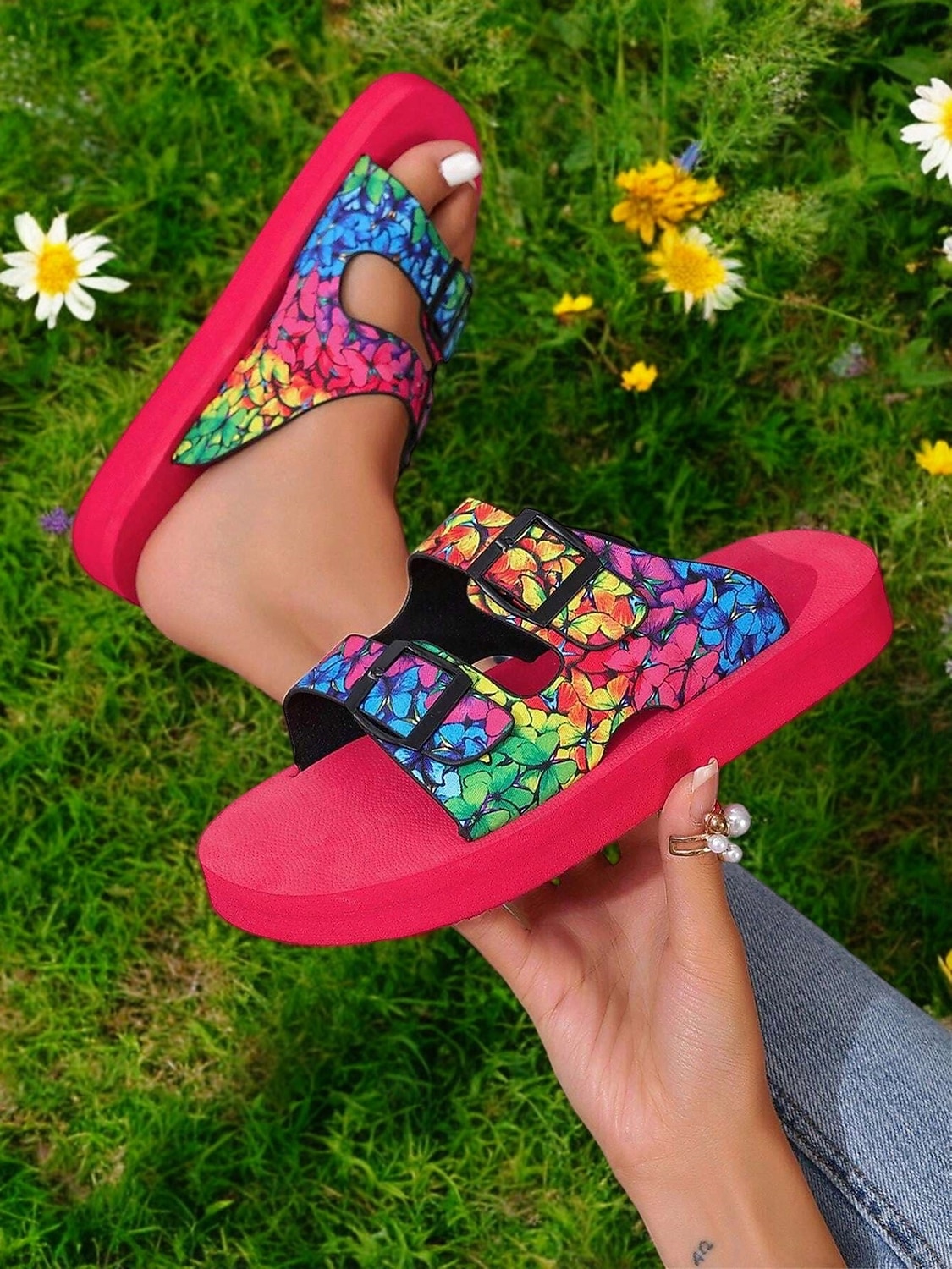 Η 250η Επέτειος των Ηνωμένων Πολιτειών Γυναικεία Σάνδαλα με Πολύχρωες Πεταλούδες και Ρυθμιζόμενο Μπuckle – Ζωντανά Καλοκαιρινά Σάνδαλα Slip-On για Παραλία Διακοπές και Casual Χρήση 2026 - $19.99 –P2
