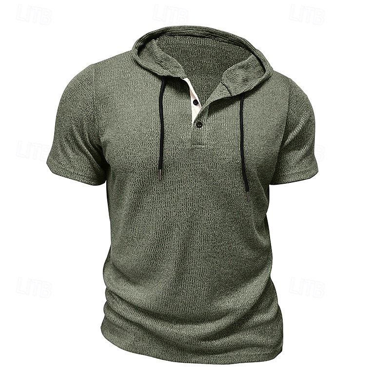 Herren T Shirt T-Shirt Kurzarmshirt Kurzarm Mit Kapuze Sommer Einfach Mode Designer Basic Knöpfe Urlaub Straße Ausgehen Wein Top T-Shirt für Herren 2026 - $30.99 –P8