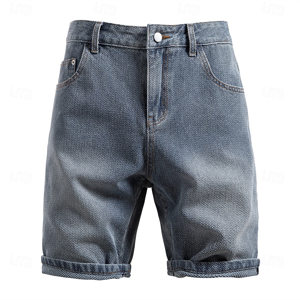 Herre Jeans Dongerishorts Knapper Lomme Gradert Knelengde utendørs Feriereise Avslappet Ferie Årgang Blå Grå Mikroelastisk 2025 - $20.99 –P6