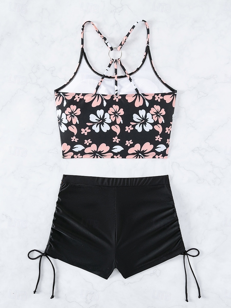 Maillots de bain femme bikini 2 pièces maillot de bain short dos nu slim vacances plage mode floral encolure en U sans manches de 2025 ? $23.99 –P16