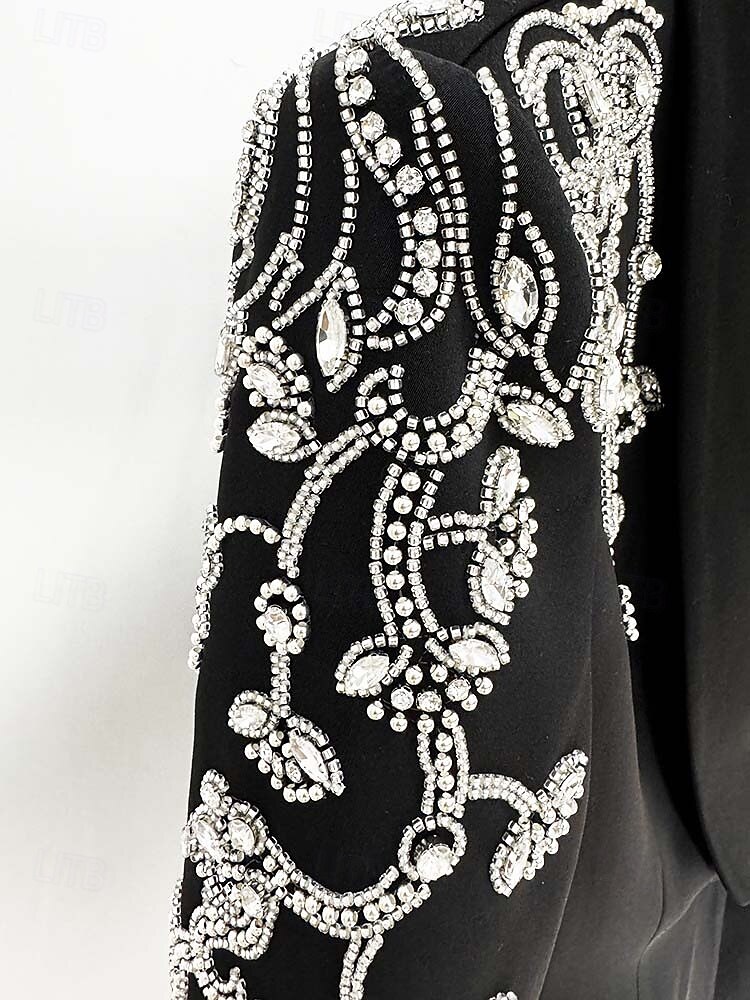 Blazer-Kleid Zweiteiliges Abendkleid Perlenstickerei Kristall Spitze Applikation Elegantes Kleid Smoking Kleid Formal Bodenlang Lange Ärmel Schalkragen 2025 2025 - $199.99 –P5