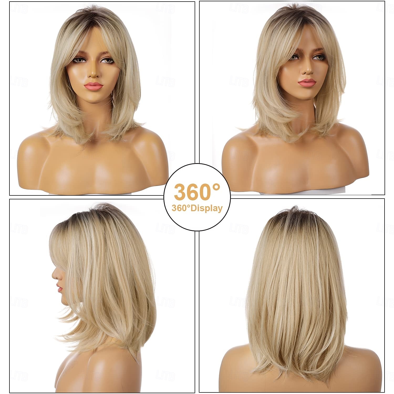 Blonde Wigs for Women Ombre Light Blonde Wig with Bangs Layered Middle Length Synthetic Wig Dark Roots Hair for Daily Party 2026 - $27.99 –P3