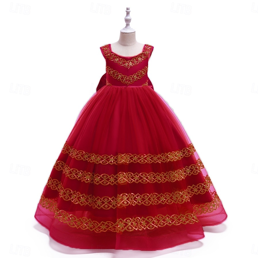 Princesa Longo Vestido para Meninas das Flores Festa de Casamento Meninas Lindo Vestido de Baile Renda com Apliques Estilo real Arco-Íris Ajuste 3-16 anos de 2025 por $77.99 –P1