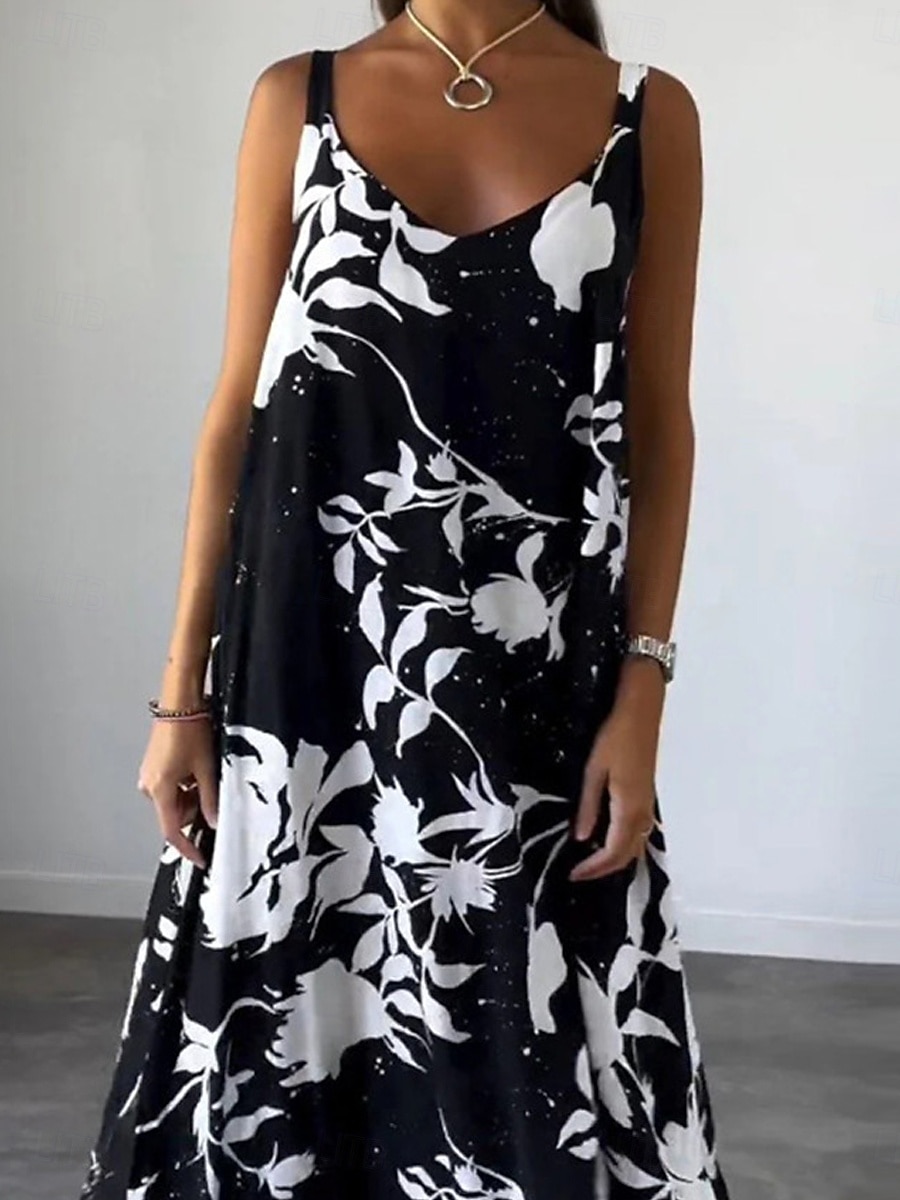 Damskie Sukienka maxi Codzienne sukienki Sukienka na ramiączkach Elegancki Codzienny Urlop Codzienny Regularny Kwiaty Bez rękawów Pasek Czarny Biały Żółty Lato 2025 - $31.99 –P2