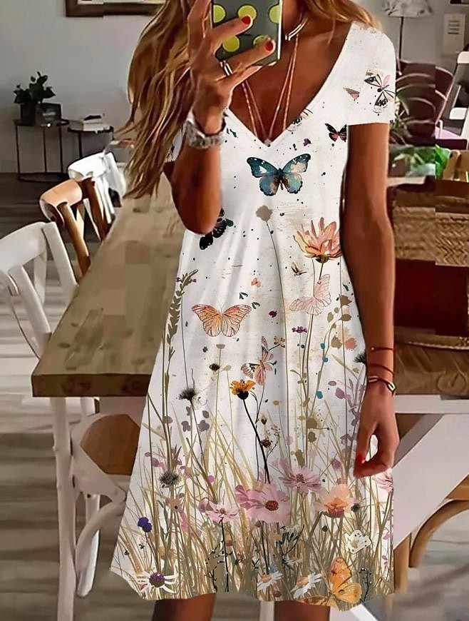 Women's Mini Dress Petite Dress T Shirt Dress Tee Dress Sundress A Line Dress Elegant Vintage Stylish Vacation Birthday Casual Regular Fit Floral Graphic Paisley Short Sleeve V Neck Pearl 2026 - $24.99 –P1