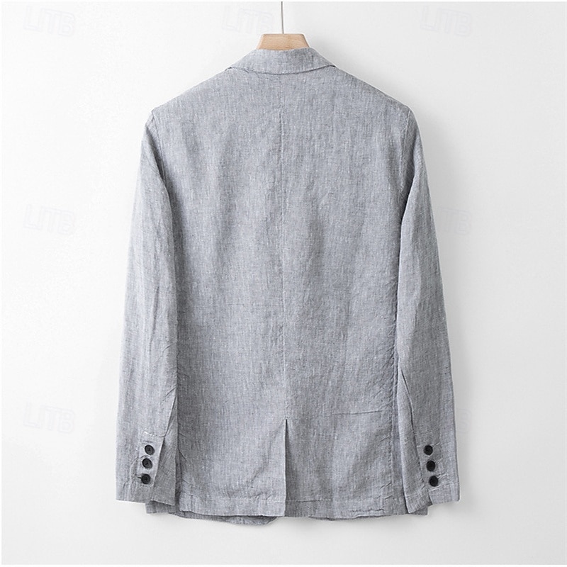Men's 100% Linen Blazer Blazer Business Cocktail Party Wedding Party Fashion Casual Spring Autumn / Fall 100% Linen Plain Buttons Pocket Comfortable Single Breasted Blazer White Navy Blue khaki Gray 2025 - $102.99 –P13