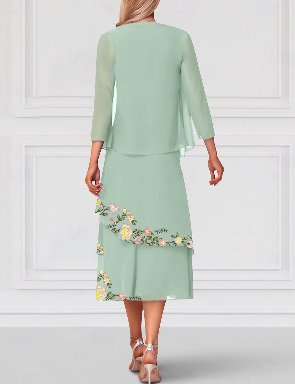 Due Pezzi A-Line Abito Madre della Sposa Elegante Collo Girocollo Lunghezza Pavimento Chiffon Maniche Lunghe Inclusa Giacca con Volant in Pizzo Abito Derby 2025 del 2025 a $173.99 –P2