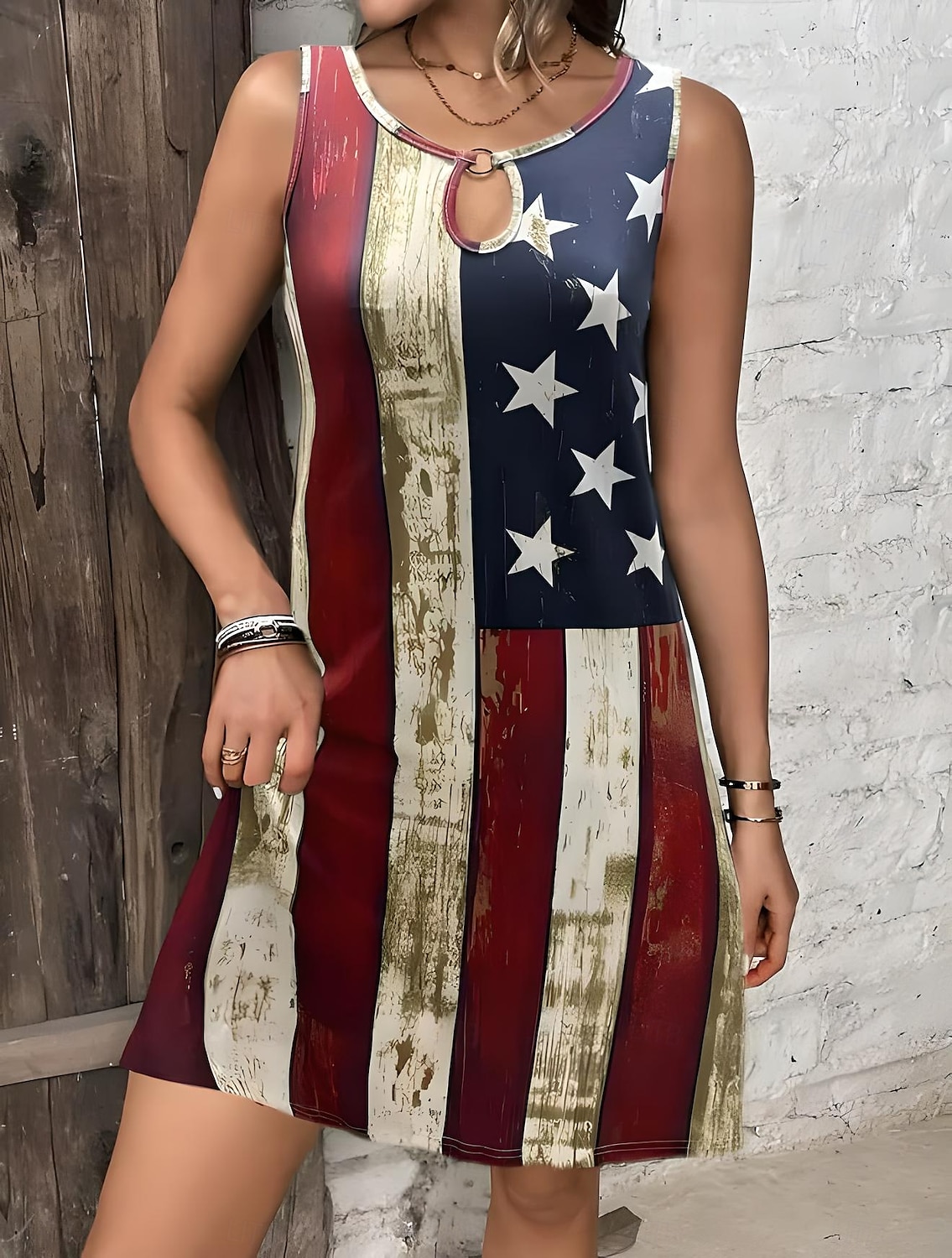 Unabhängigkeitstag Patriotisches Damen Mini Kleid Lässiges Kleid Tank Kleid Urlaub Lässig Urlaub Täglich Regulärer Sitz Flagge Ärmellos Rundhals Rot Sommer 2026 - $21.99 –P2