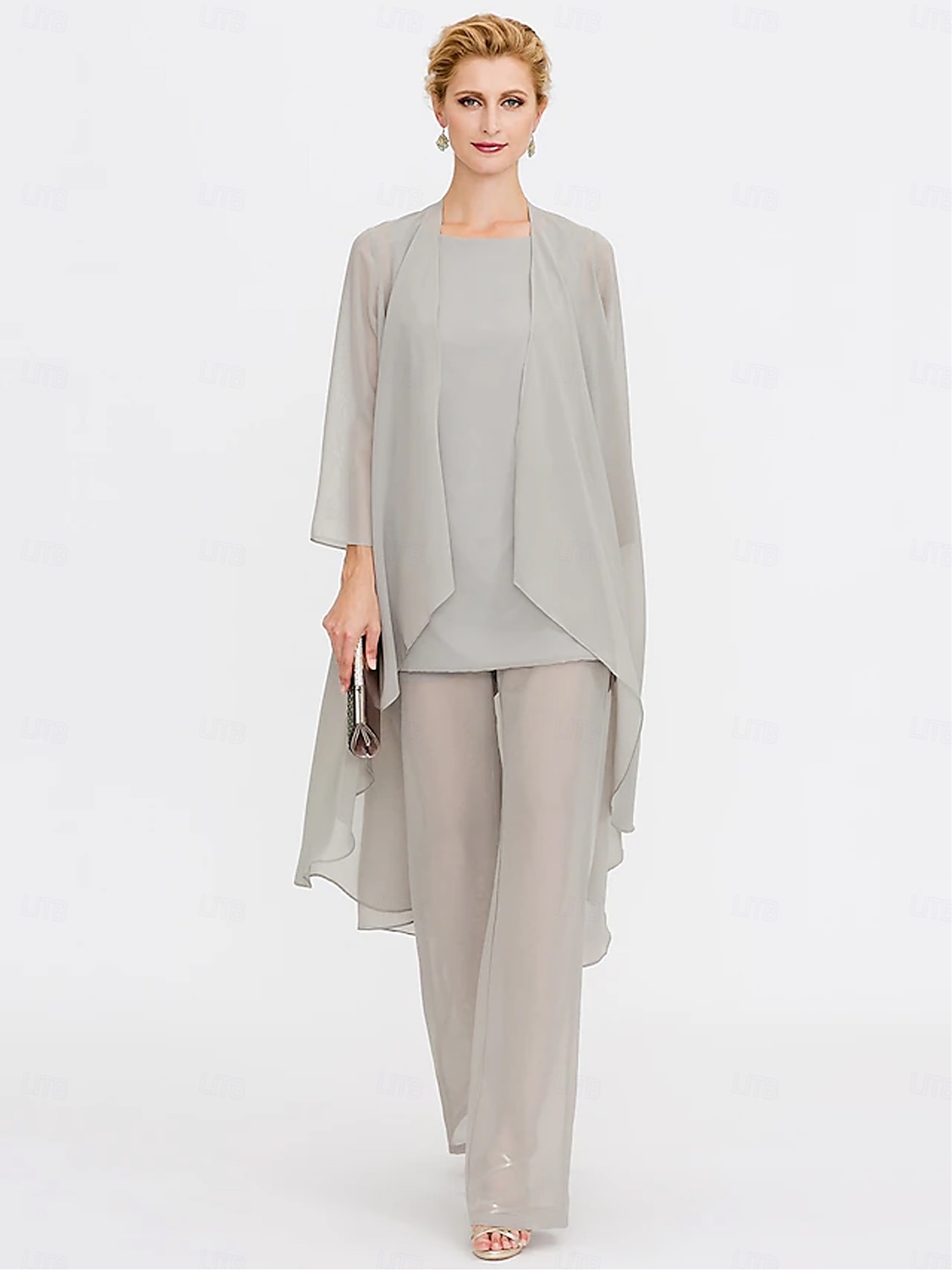 Kombinezon  Spodnium 3 Częściowe Teściowej Ślubne Gościń Elegancka Plus Size Zawiera Bateau Długość do Podłogi Chiffon Bez Rękawów Kurtka z Jednolitym Kolorem 2025 - $125.99 –P2