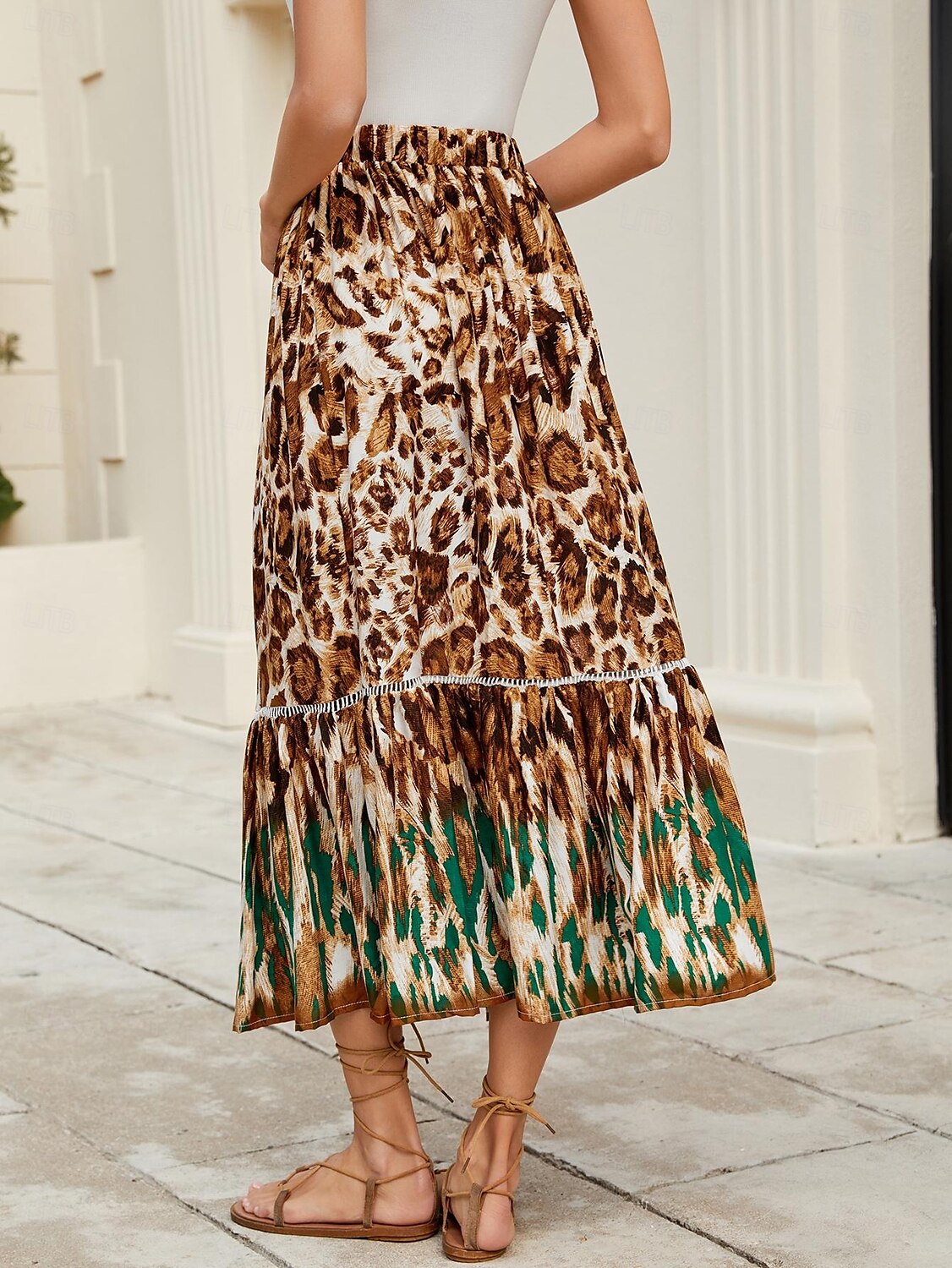 Mulheres Saia longa Bohemia Boho Comprimento Longo Longo Cintura Alta Saias Leopardo Bloco de cor Patchwork Imprimir Micro-Elástica Feriado Praia Marron Primavera / Outono / Inverno / Verão Poliéster de 2025 por $21.99 –P3