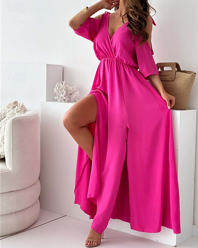 Per donna Abito Lungo Maxi Abito Vestito Casual Vestito a ruota Abito Estivo Moda All'aperto Ferie Data Vestibilità regolare Semplice Senza Maniche Scollo a V Nero Rosa Rosso Estate Primavera del 2026 a $24.99 –P7