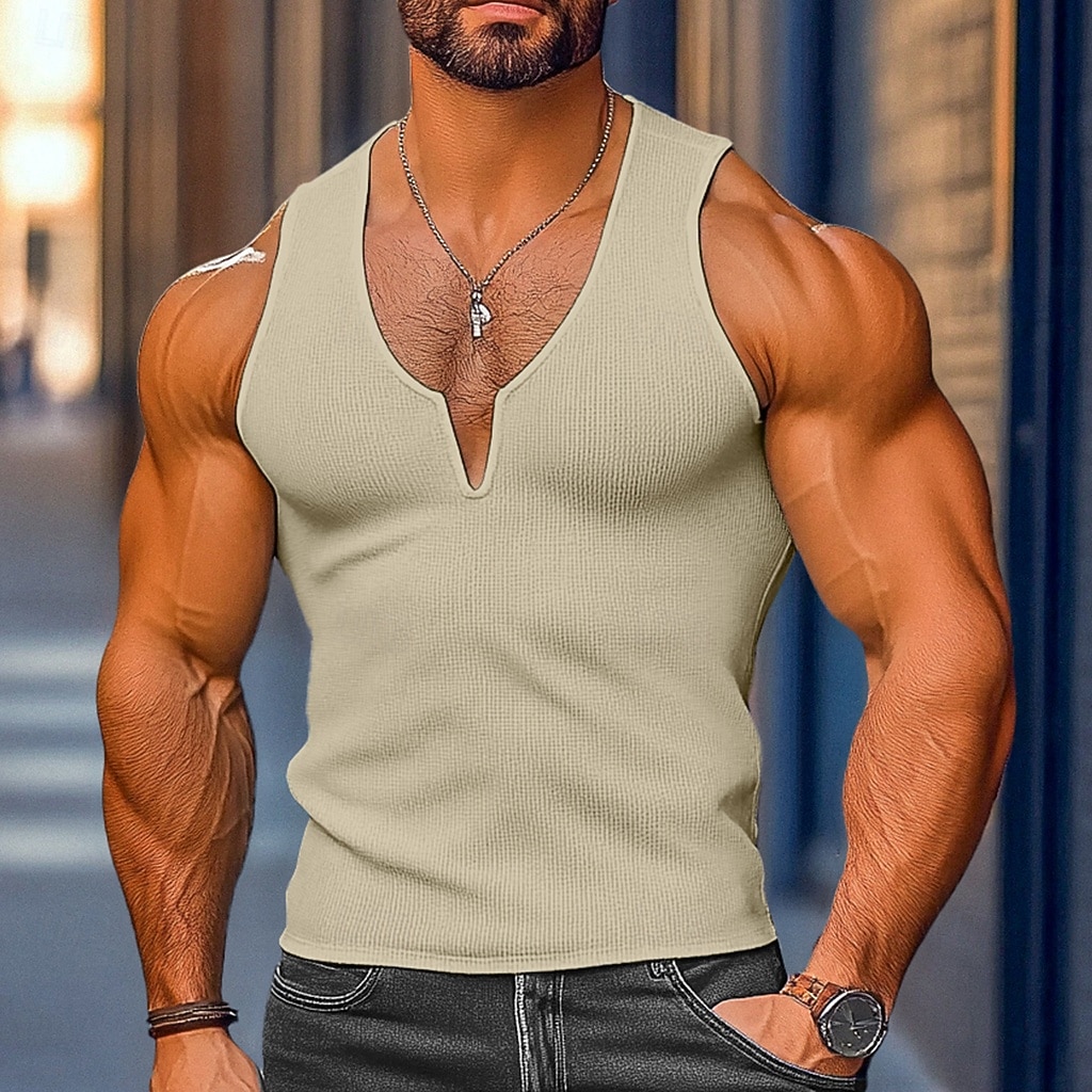 Men's Waffle Tank Top Tank Top Vest Undershirt Sleeveless V Neck Summer Plain Fashion Classic Comfortable Casual Gym Street Yellow Top Tee for Men 2026 - $14.99 –P5