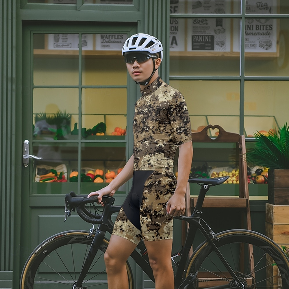 Męskie Koszulka rowerowa Kamuflaż Krótki rękaw Rower Tee Tshirt Dżersej z 3 tylnymi kieszeniami Kolarstwo górskie Szybkie wysychanie Anatomiczny kształt Odprowadzające wilgoć Oddychający Sport Ziele 2026 - $28.99 –P16