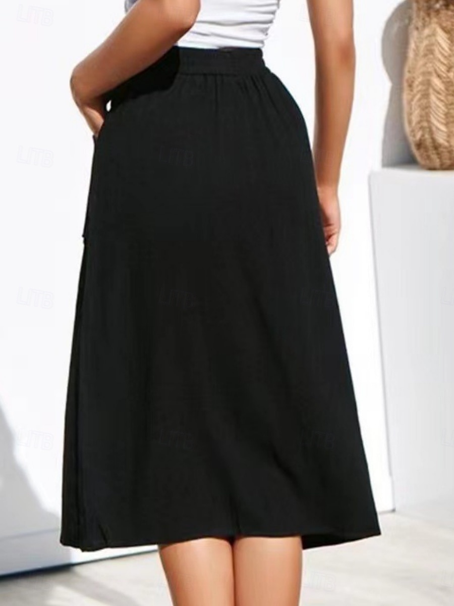 Pentru femei Fustă Linie A Modă Casual Midi Talie Înaltă Fuste Simplu Micro-elastic Stradă Zilnic Negru Galben Roz Îmbujorat Bleumarin Vară Poliester 2025 - $23.99 –P9